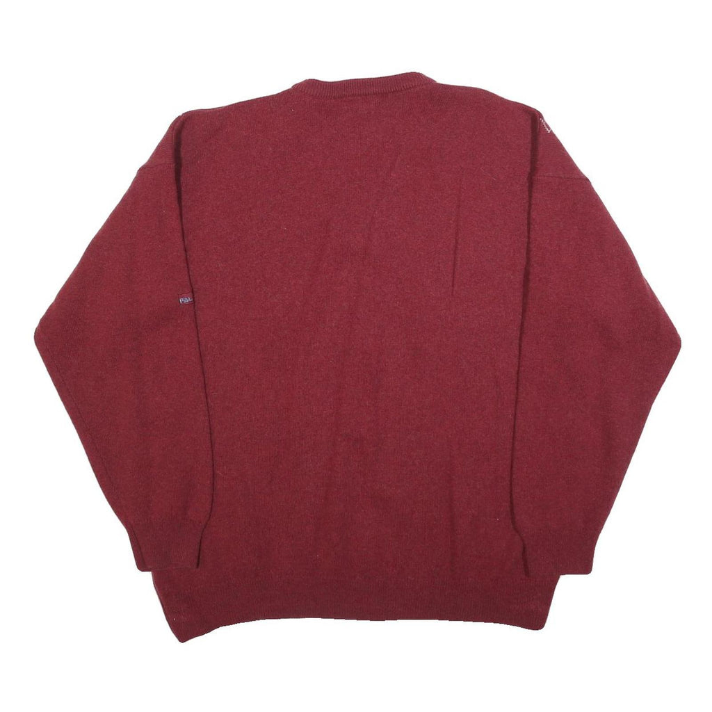 PALMER Mens Red Patterned Jumper V-Neck Basic Knit Wool XL Classic Pullover