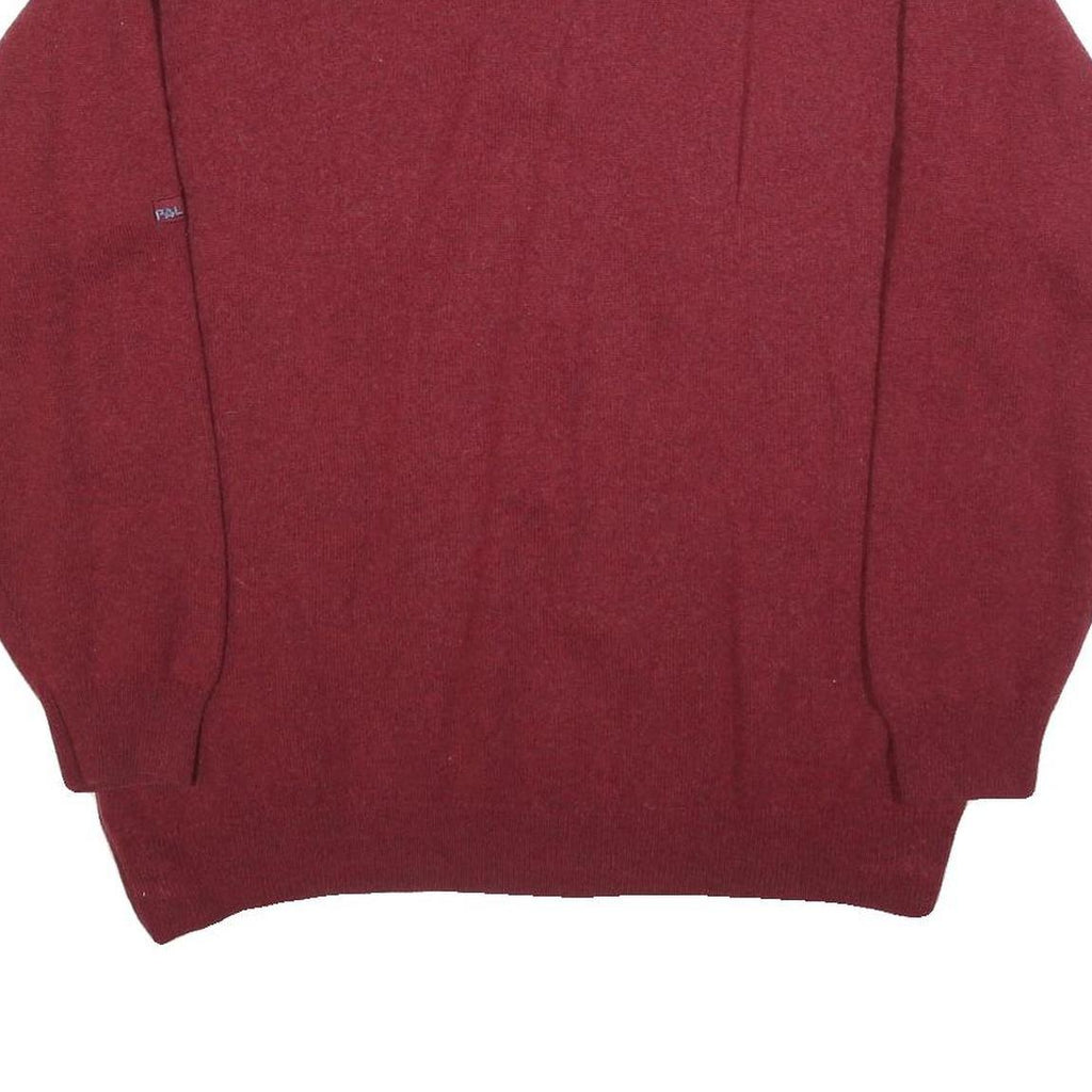 PALMER Mens Red Patterned Jumper V-Neck Basic Knit Wool XL Classic Pullover