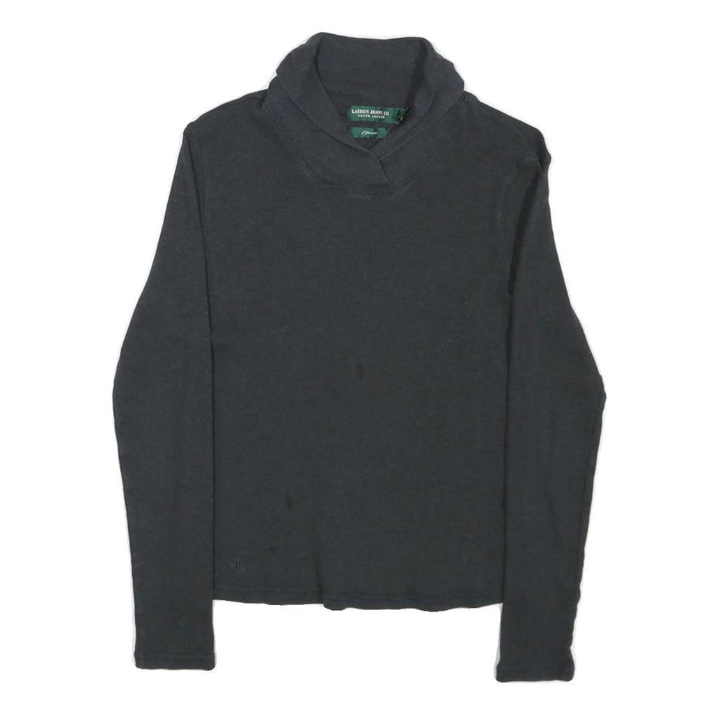LAUREN RALPH LAUREN Womens Black Plain Roll Neck Basic Knit Jumper S Cotton