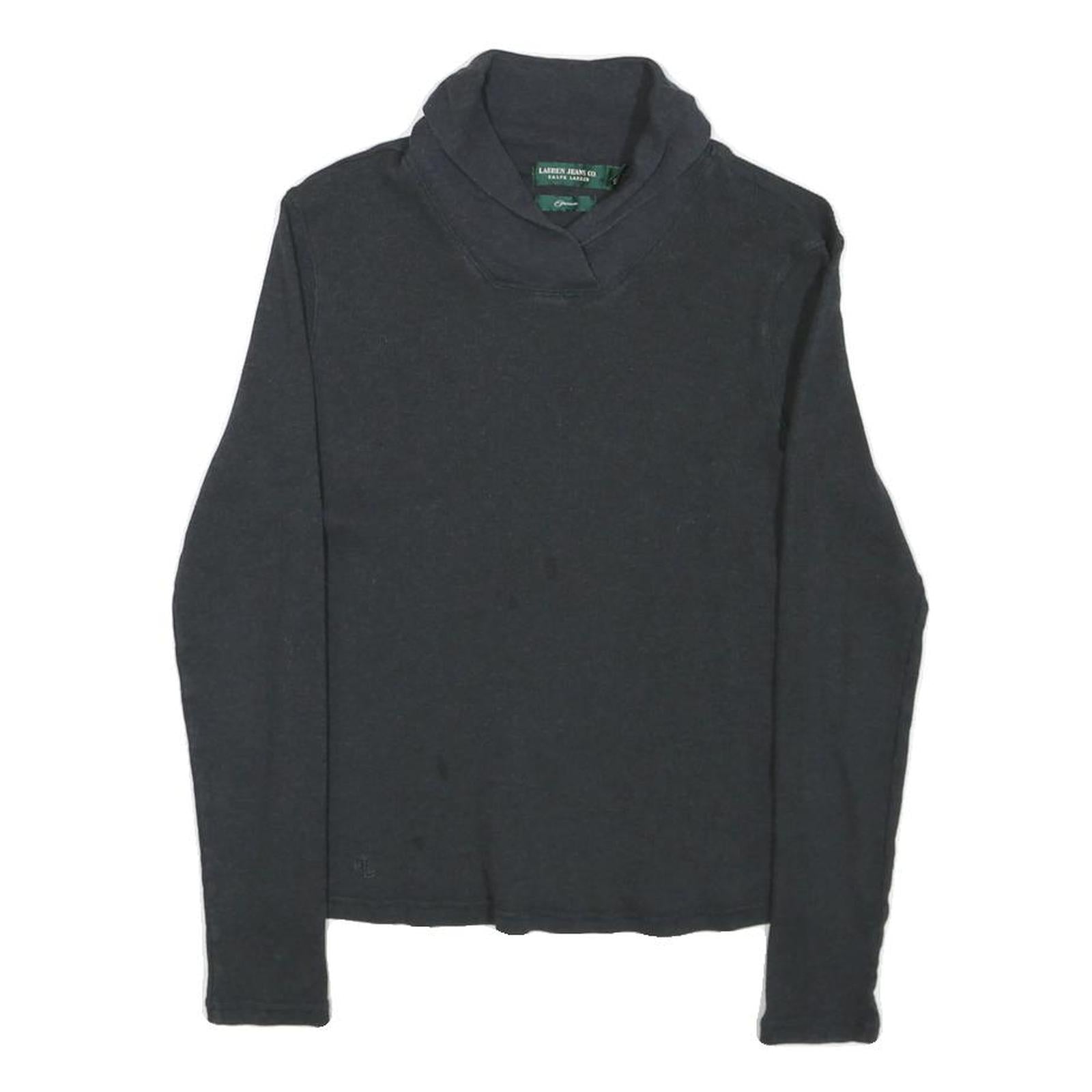 LAUREN RALPH LAUREN Womens Black Plain Roll Neck Basic Knit Jumper S Cotton