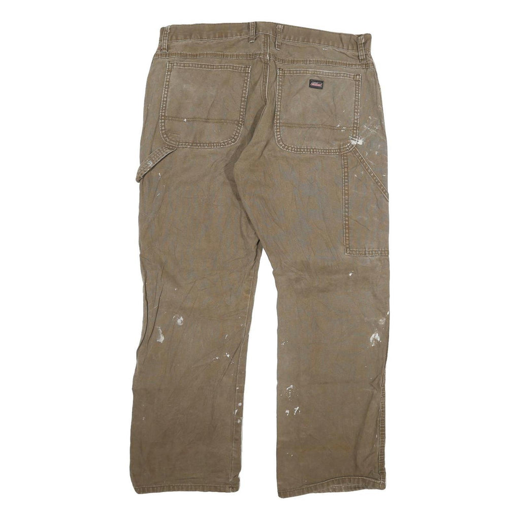 DICKIES Mens Jeans Brown Regular Straight Denim W36 L30 Workwear Cotton Blend