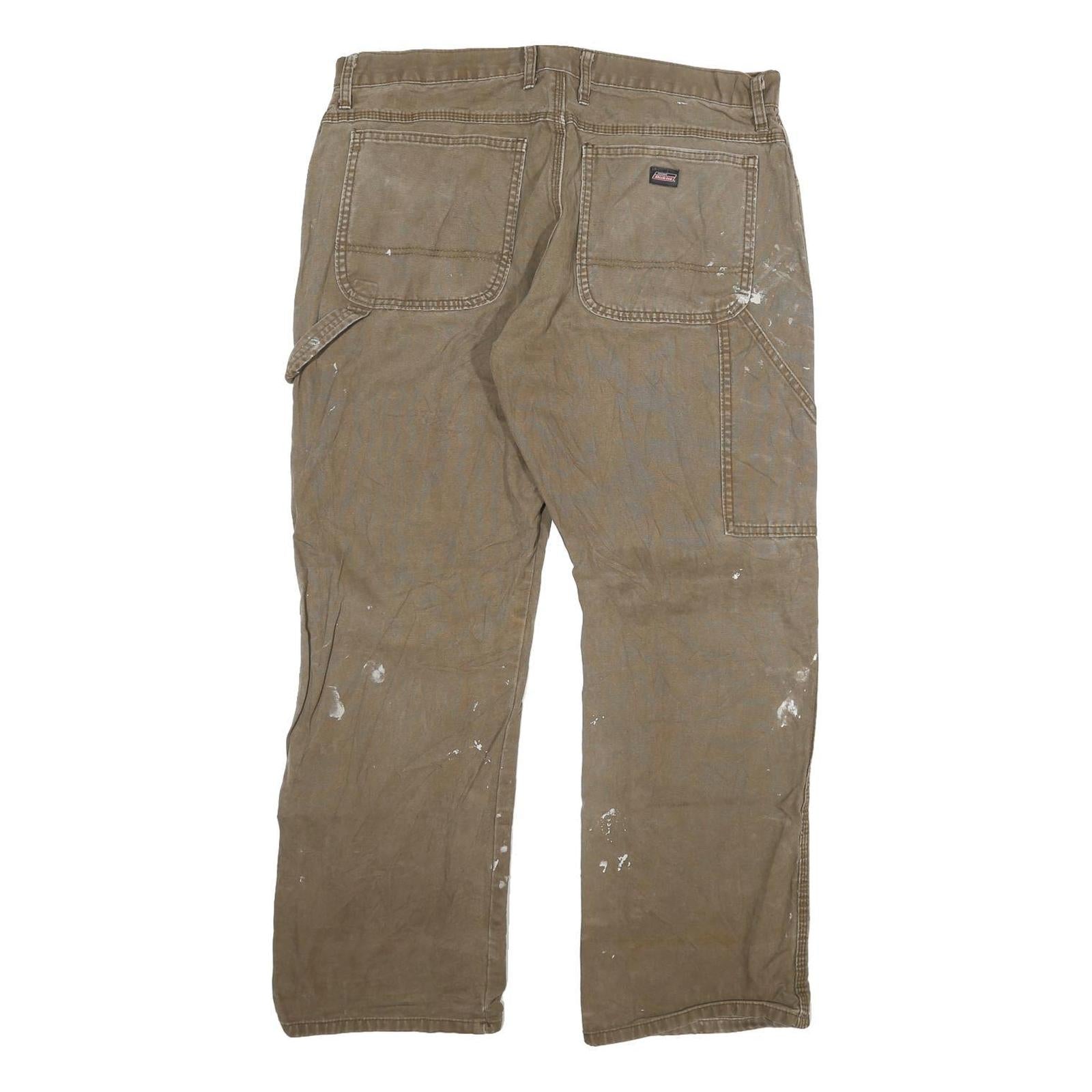 DICKIES Mens Jeans Brown Regular Straight Denim W36 L30 Workwear Cotton Blend