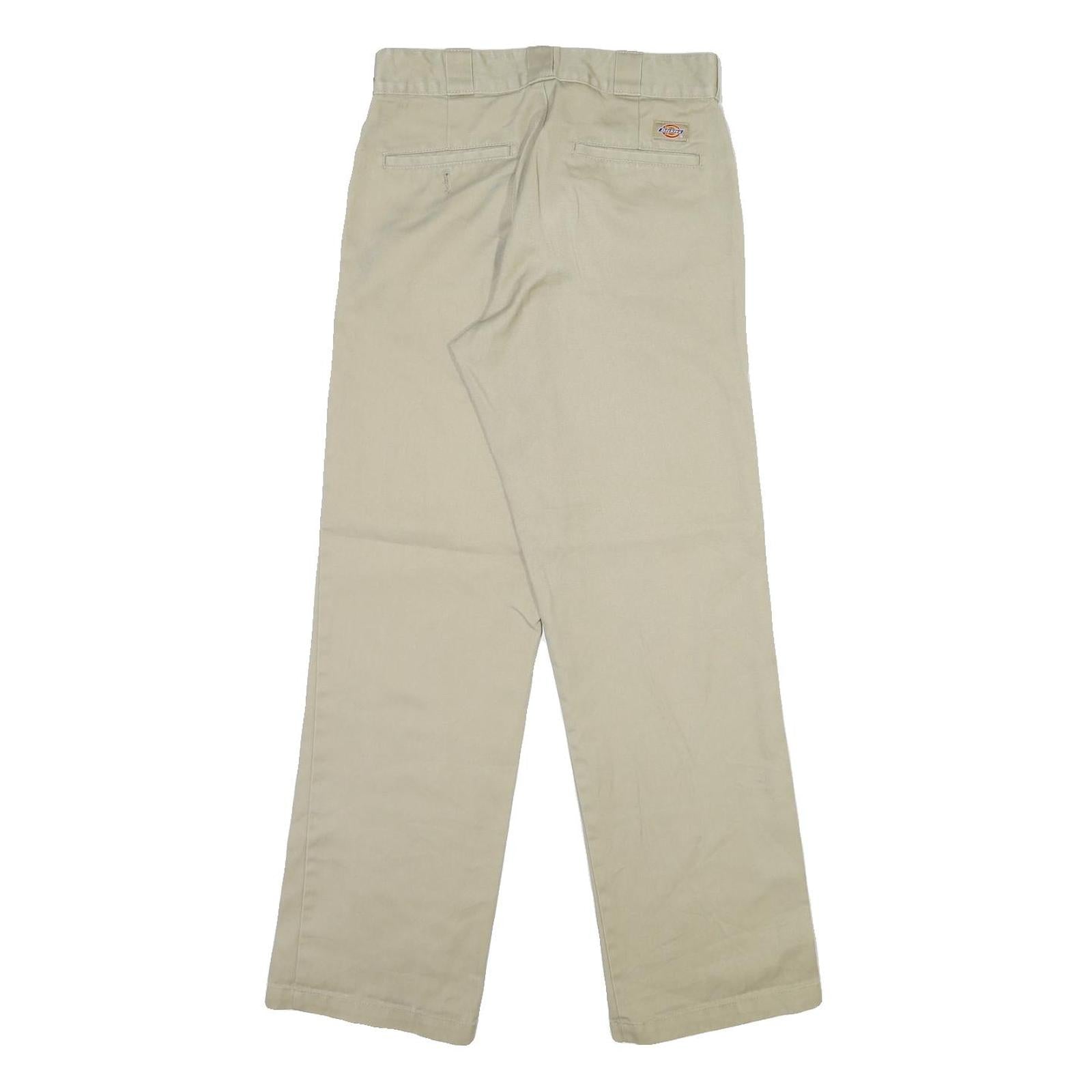 DICKIES Mens Cotton Blend Beige Regular Straight Trousers W30 L31 Workwear Zip