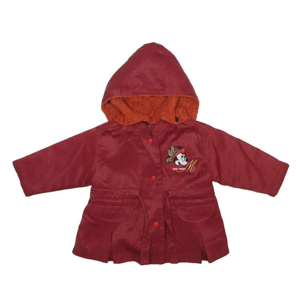 DISNEY Girls Red Cotton Blend Hooded Zip Jacket XS Minnie Mouse Embroidered
