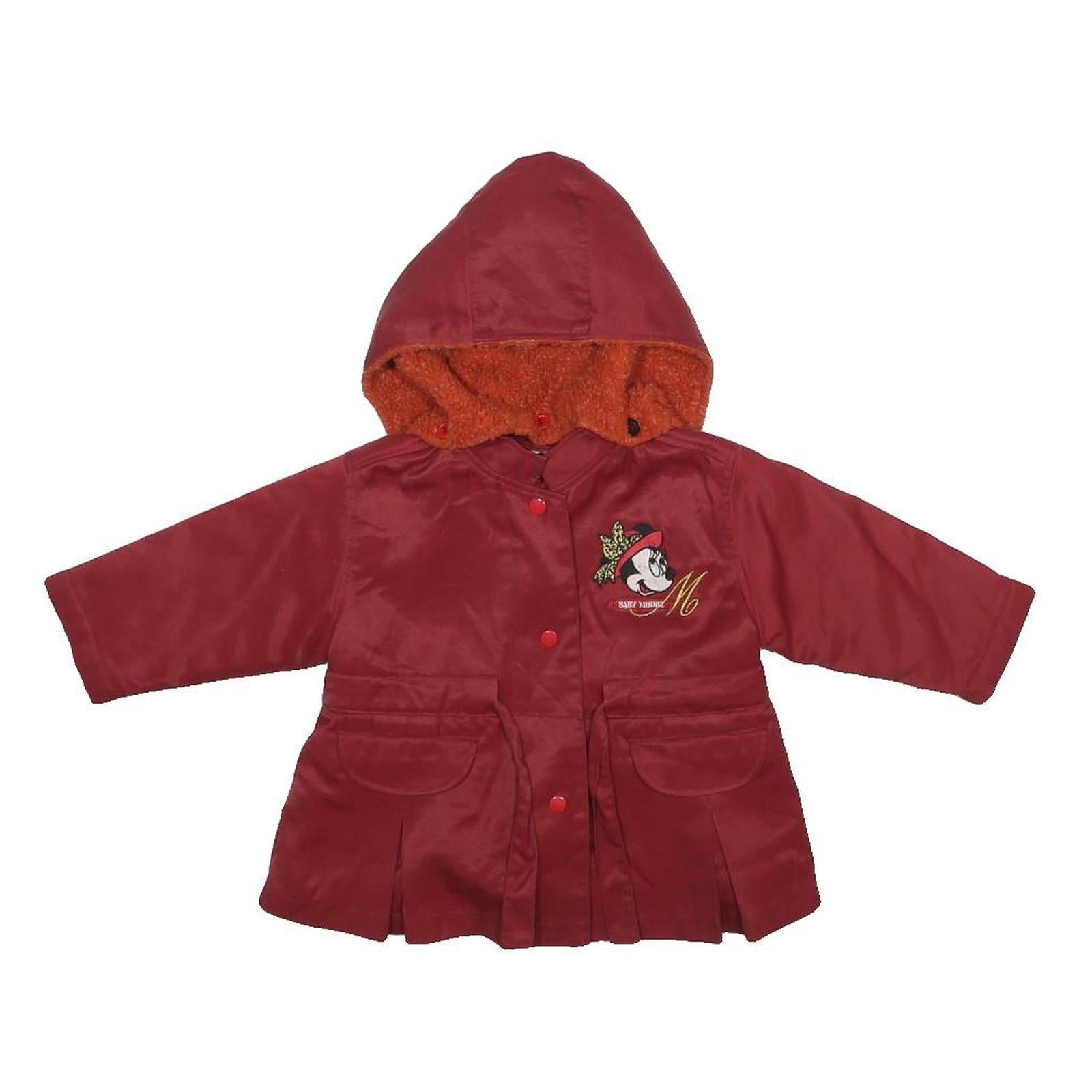 DISNEY Girls Red Cotton Blend Hooded Zip Jacket XS Minnie Mouse Embroidered