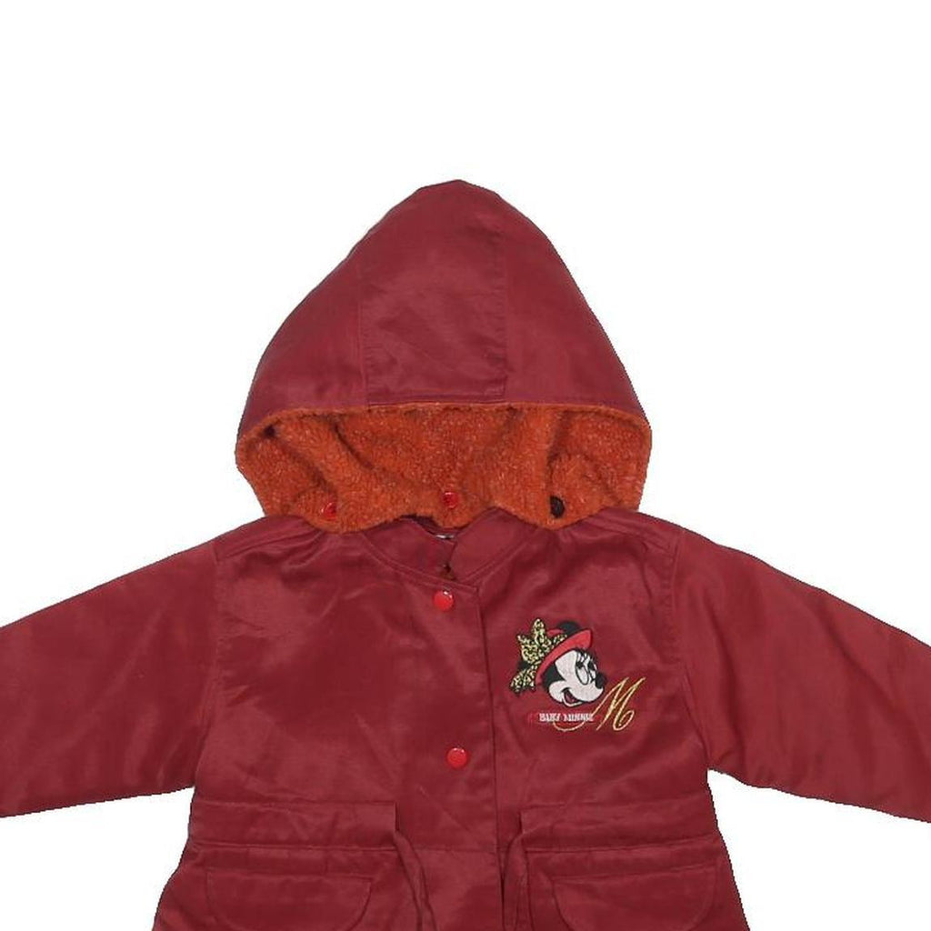 DISNEY Girls Red Cotton Blend Hooded Zip Jacket XS Minnie Mouse Embroidered