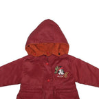 DISNEY Girls Red Cotton Blend Hooded Zip Jacket XS Minnie Mouse Embroidered
