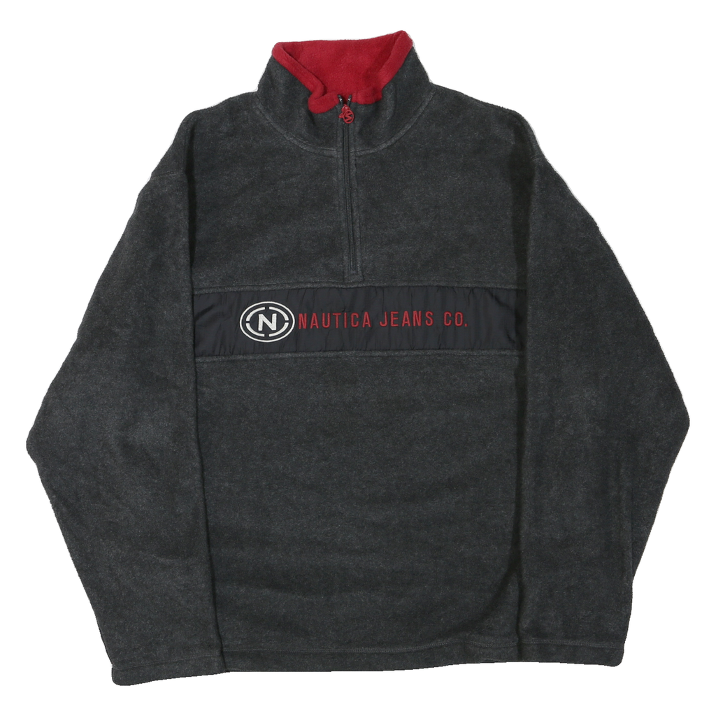 NAUTICA Mens Grey Red Cotton Blend Track Jacket XL Fleece Half Zip Casual Warm