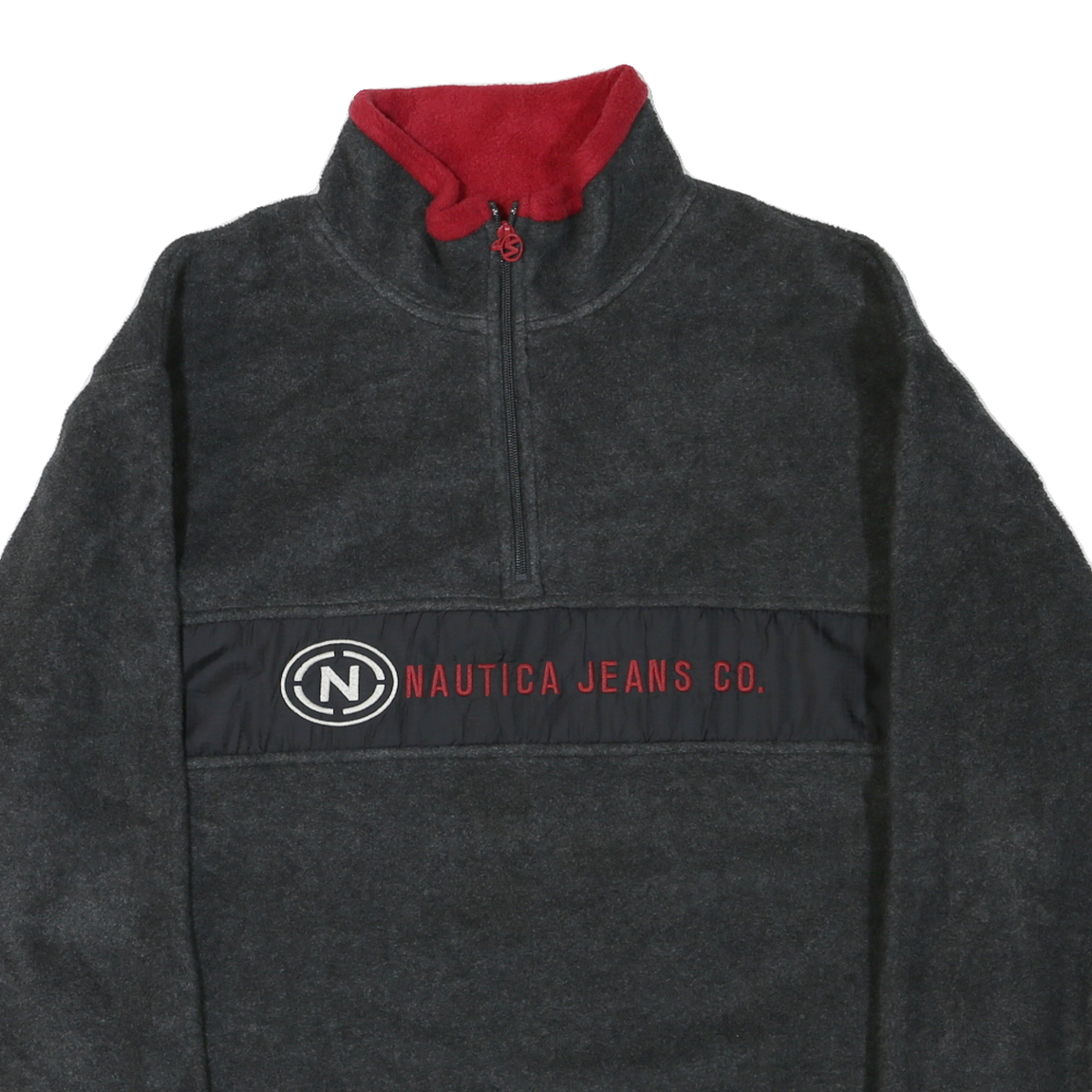 NAUTICA Mens Grey Red Cotton Blend Track Jacket XL Fleece Half Zip Casual Warm