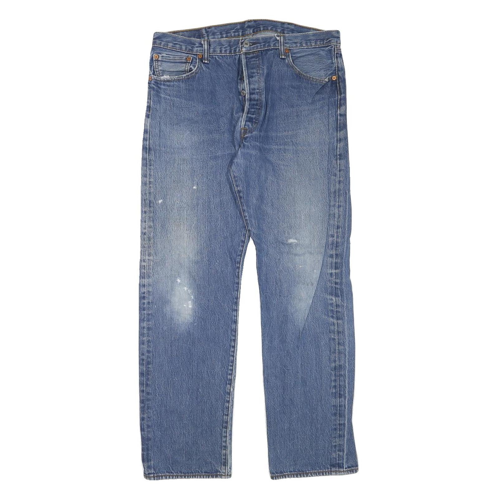 LEVI'S 501 Mens Jeans Blue Regular Straight Denim Medium W35 L31 Classic Button