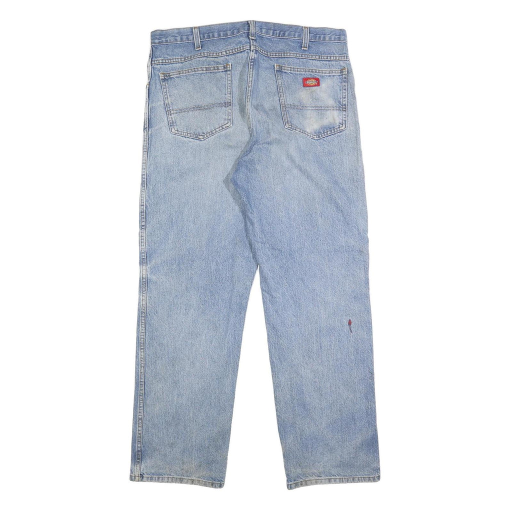 DICKIES Mens Relaxed Blue Denim Jeans W38 L32 Cotton Zip Pockets Workwear