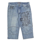 DT GREEN Mens Shorts Blue Denim Casual M W34 Printed Cotton Blend Relaxed Fit