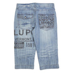 DT GREEN Mens Shorts Blue Denim Casual M W34 Printed Cotton Blend Relaxed Fit
