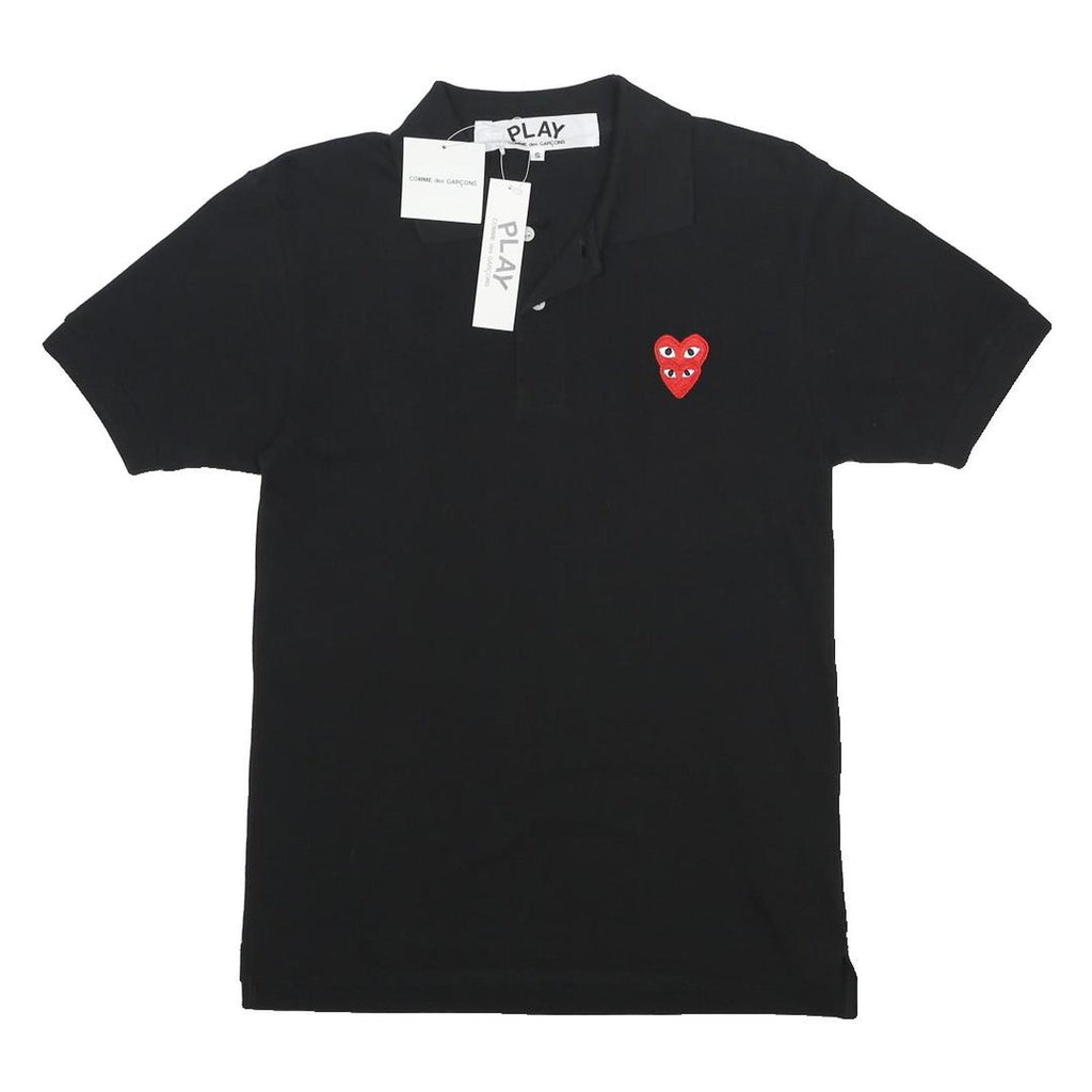 COMME DES GARCONS PLAY Mens Black Cotton Short Sleeve S Heart Logo Polo Shirt