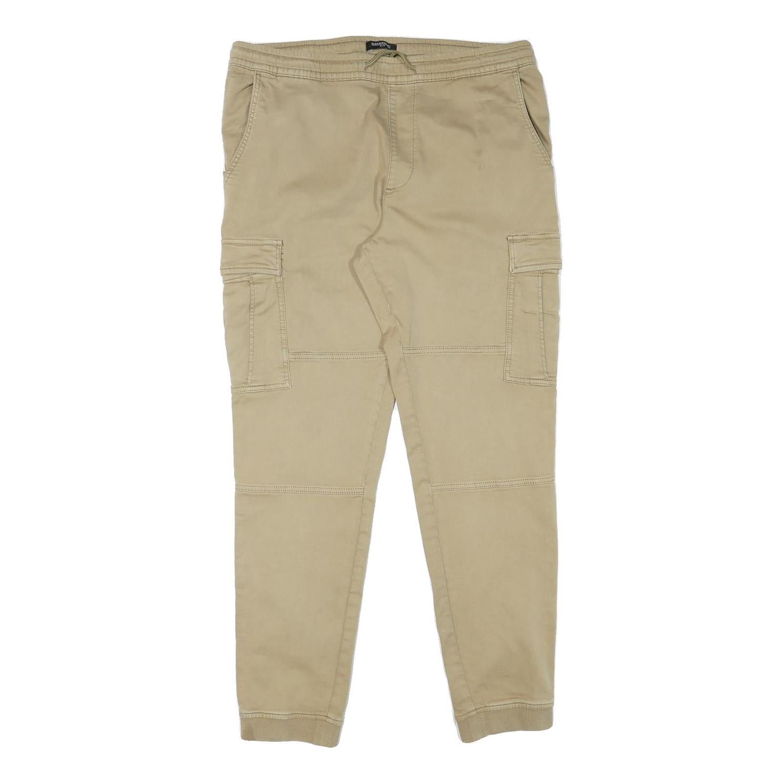 CLOCKHOUSE Mens Slim Beige Cargo Trousers W36 L31 Drawstring Cotton Blend