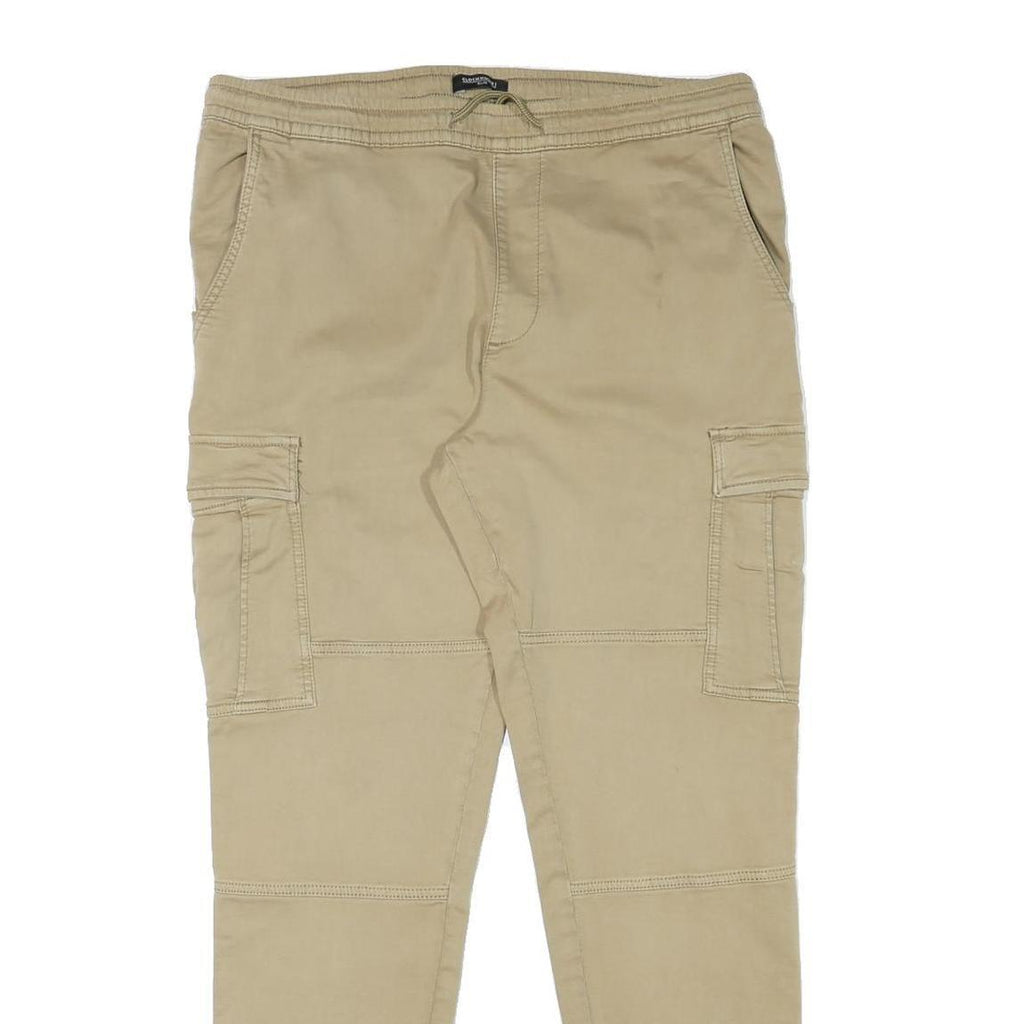 CLOCKHOUSE Mens Slim Beige Cargo Trousers W36 L31 Drawstring Cotton Blend
