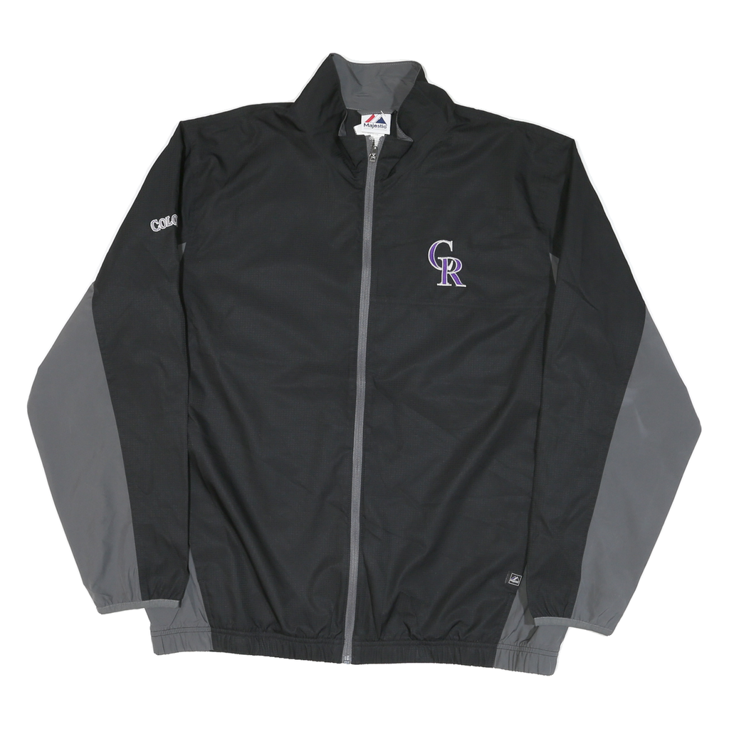 MAJESTIC Mens Black & Grey Colorado Rockies Windbreaker Jacket XL Polyester