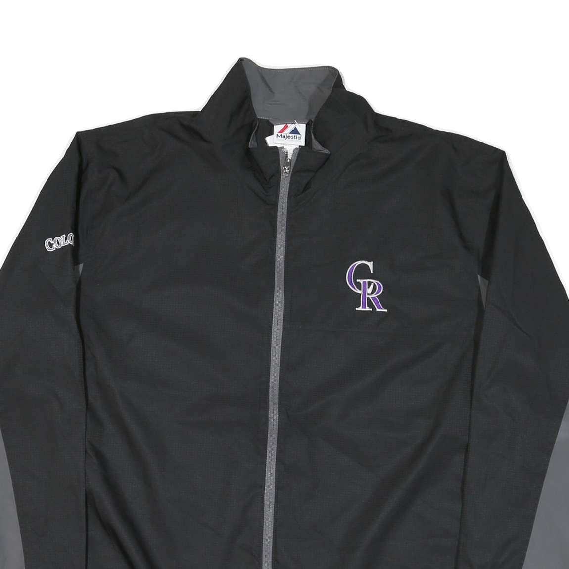 MAJESTIC Mens Black & Grey Colorado Rockies Windbreaker Jacket XL Polyester