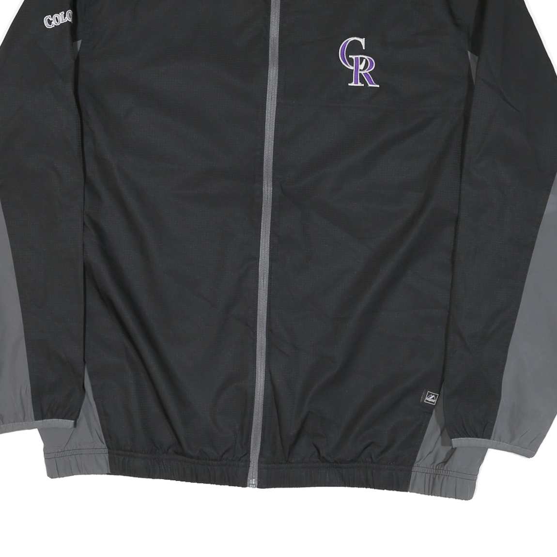 MAJESTIC Mens Black & Grey Colorado Rockies Windbreaker Jacket XL Polyester