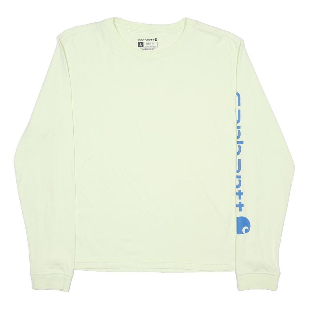 CARHARTT Womens Cream Long Sleeve Crew Neck S Cotton Logo Print T-Shirt