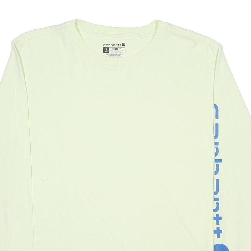 CARHARTT Womens Cream Long Sleeve Crew Neck S Cotton Logo Print T-Shirt