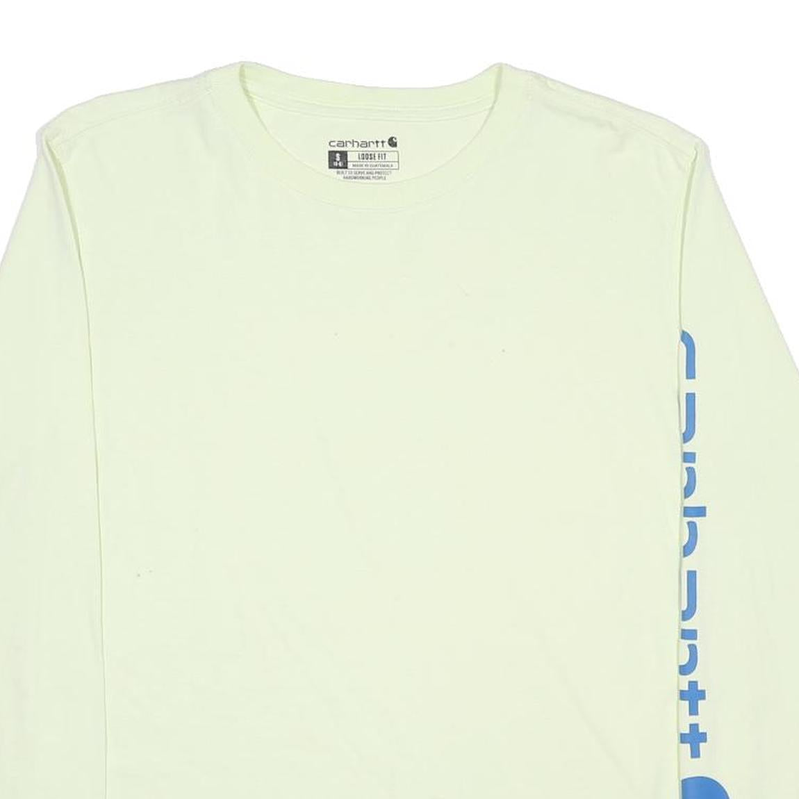 CARHARTT Womens Cream Long Sleeve Crew Neck S Cotton Logo Print T-Shirt
