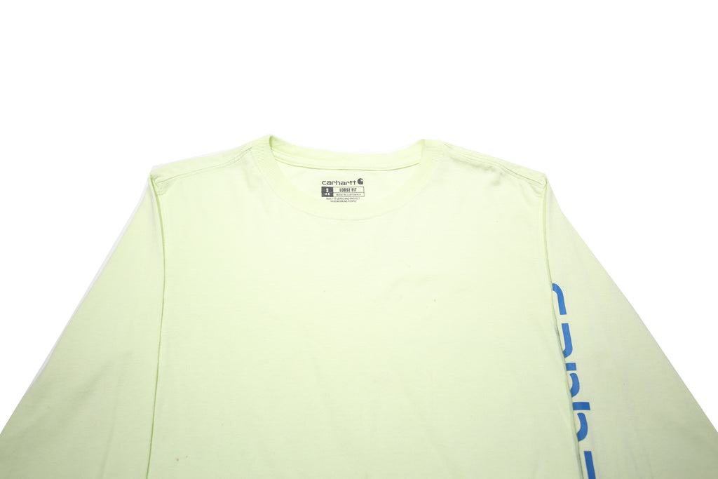 CARHARTT Womens Cream Long Sleeve Crew Neck S Cotton Logo Print T-Shirt