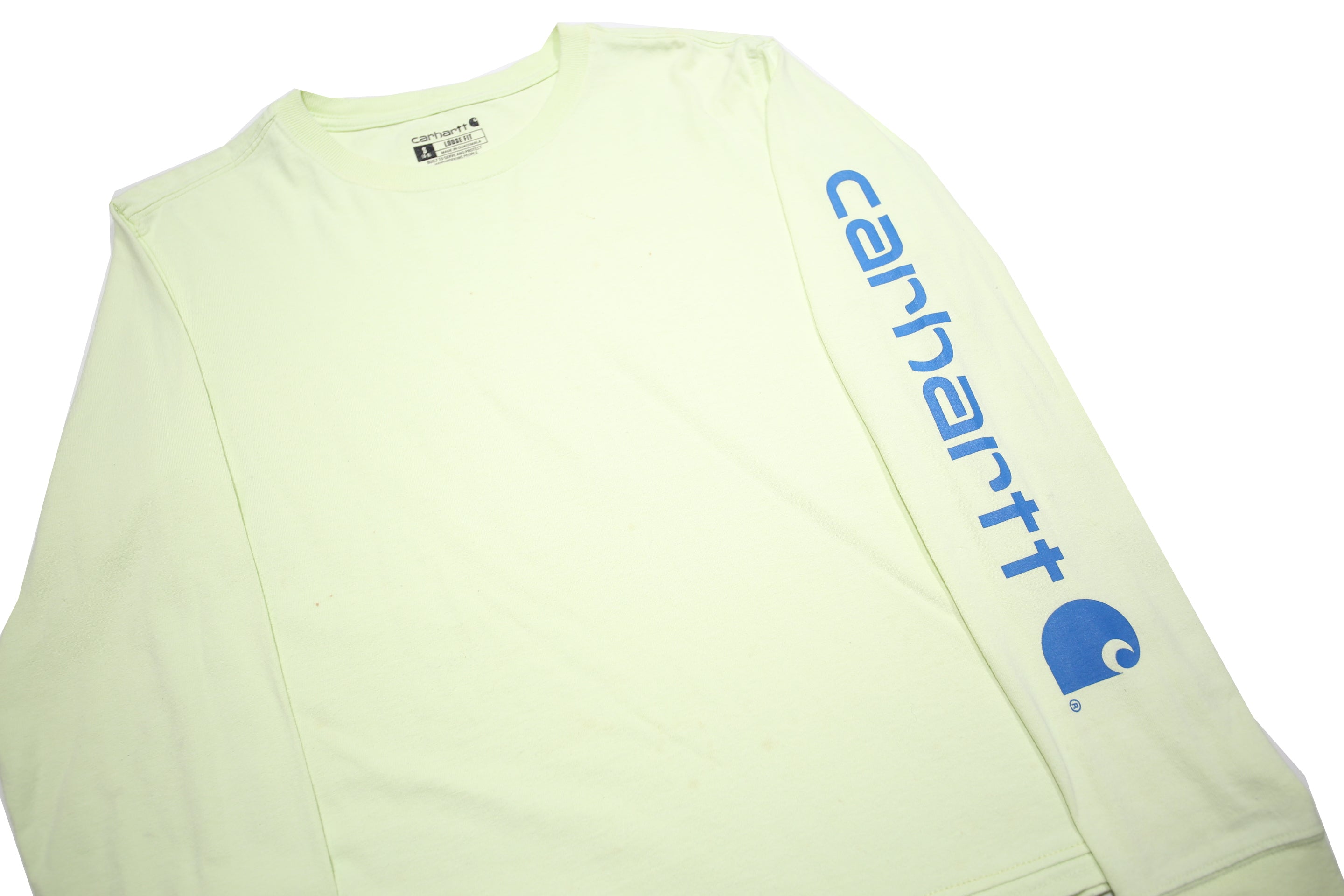 CARHARTT Womens Cream Long Sleeve Crew Neck S Cotton Logo Print T-Shirt
