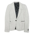 Womens White & Grey Herringbone Plain Button Jacket XS Synthetic Formal Workwear
