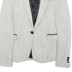 Womens White & Grey Herringbone Plain Button Jacket XS Synthetic Formal Workwear