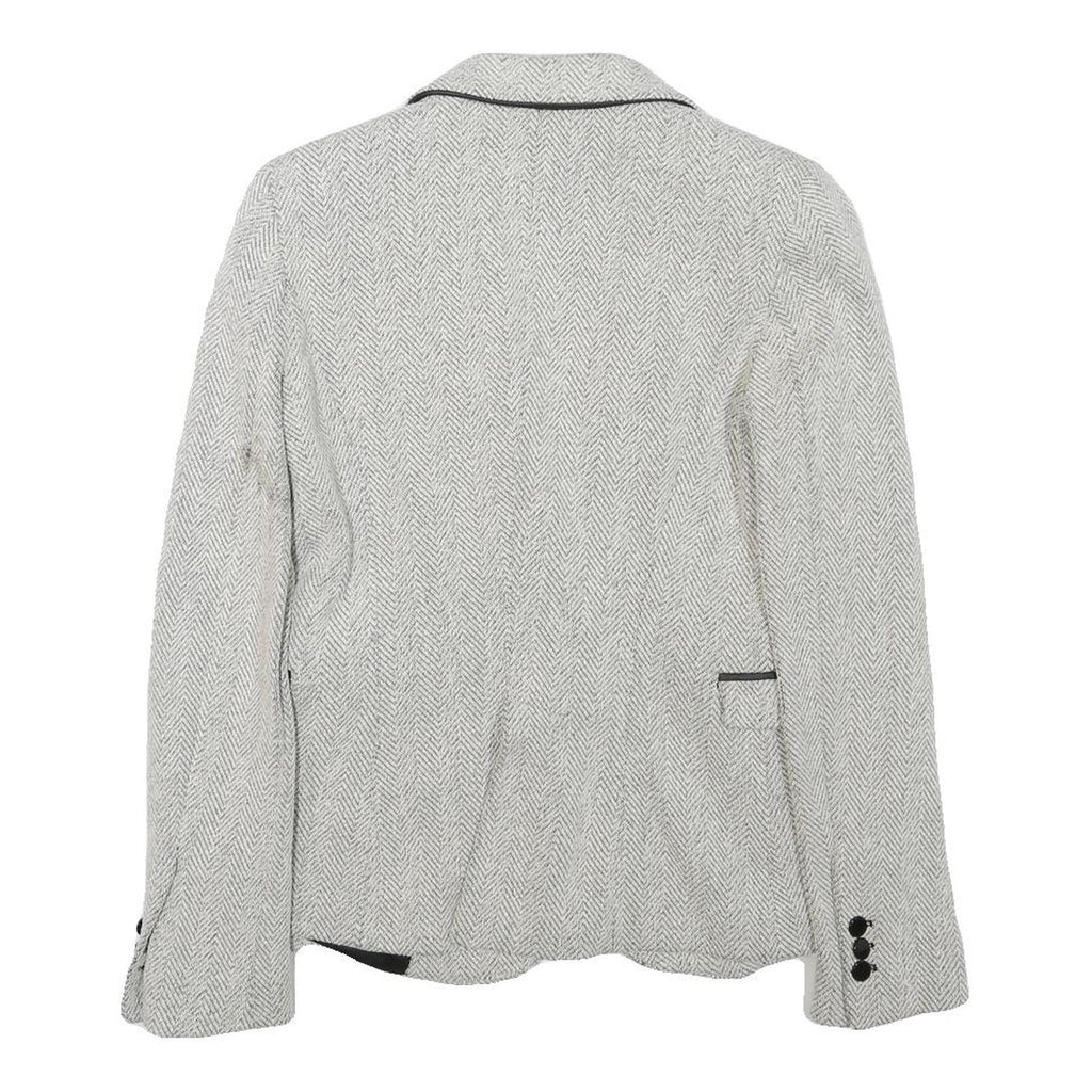 Womens White & Grey Herringbone Plain Button Jacket XS Synthetic Formal Workwear