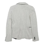 Womens White & Grey Herringbone Plain Button Jacket XS Synthetic Formal Workwear