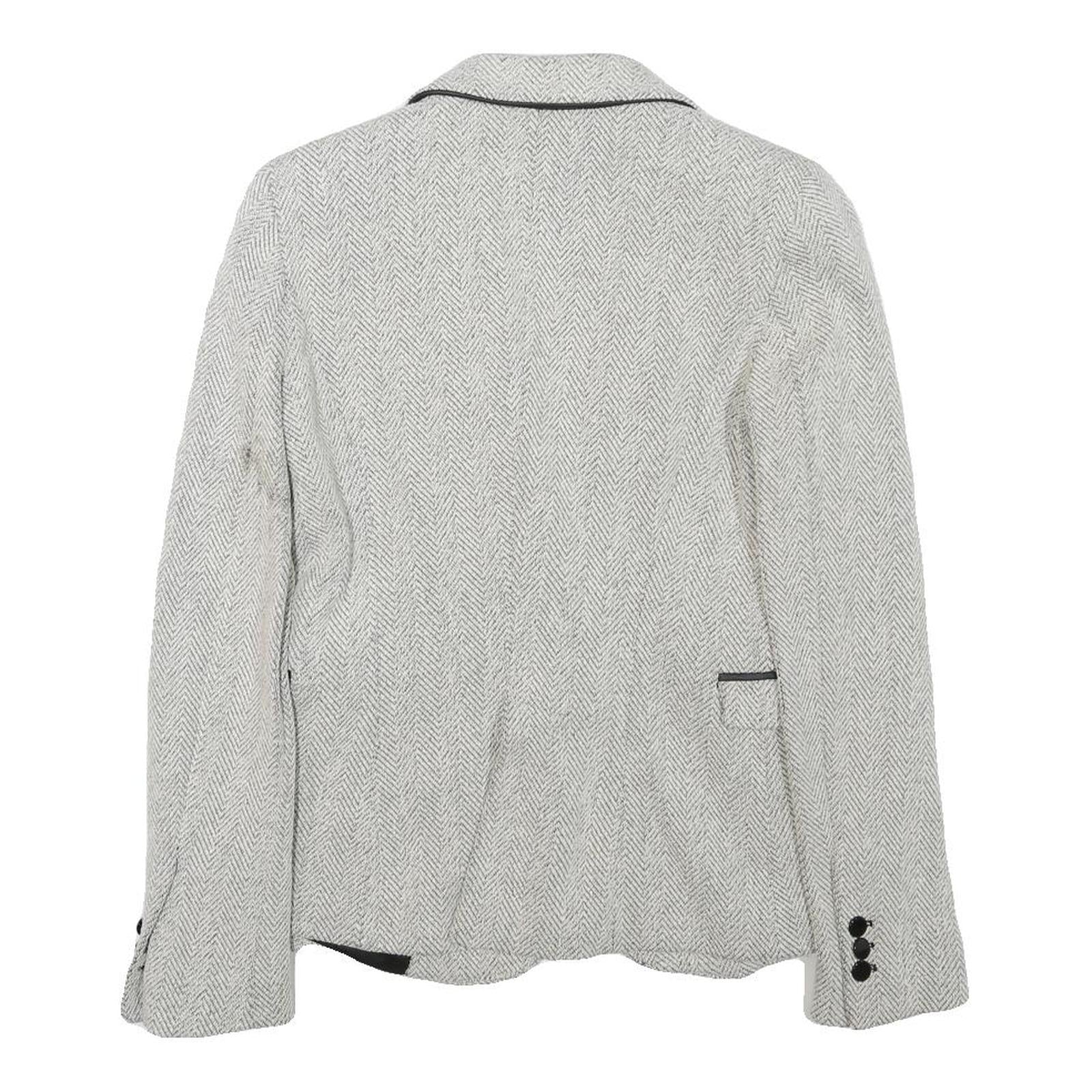 Womens White & Grey Herringbone Plain Button Jacket XS Synthetic Formal Workwear