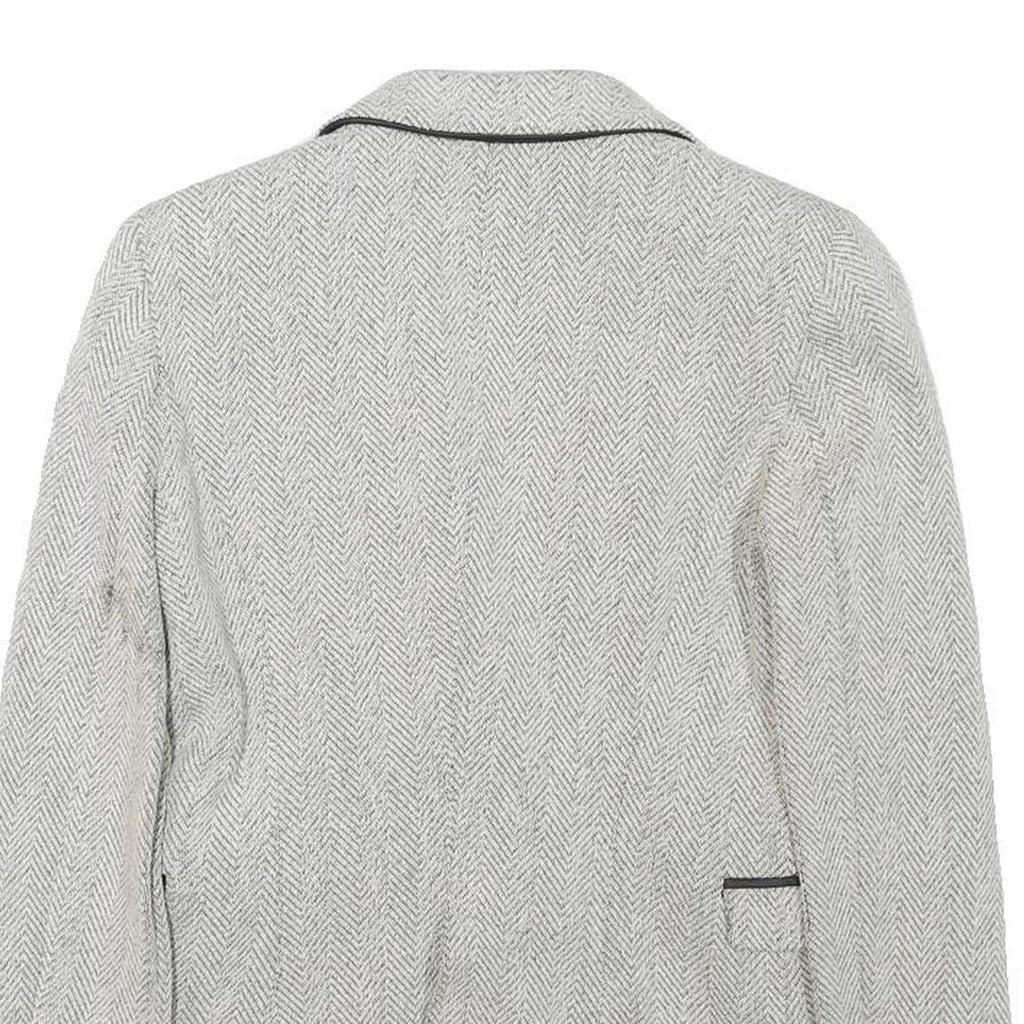 Womens White & Grey Herringbone Plain Button Jacket XS Synthetic Formal Workwear