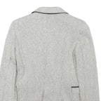 Womens White & Grey Herringbone Plain Button Jacket XS Synthetic Formal Workwear