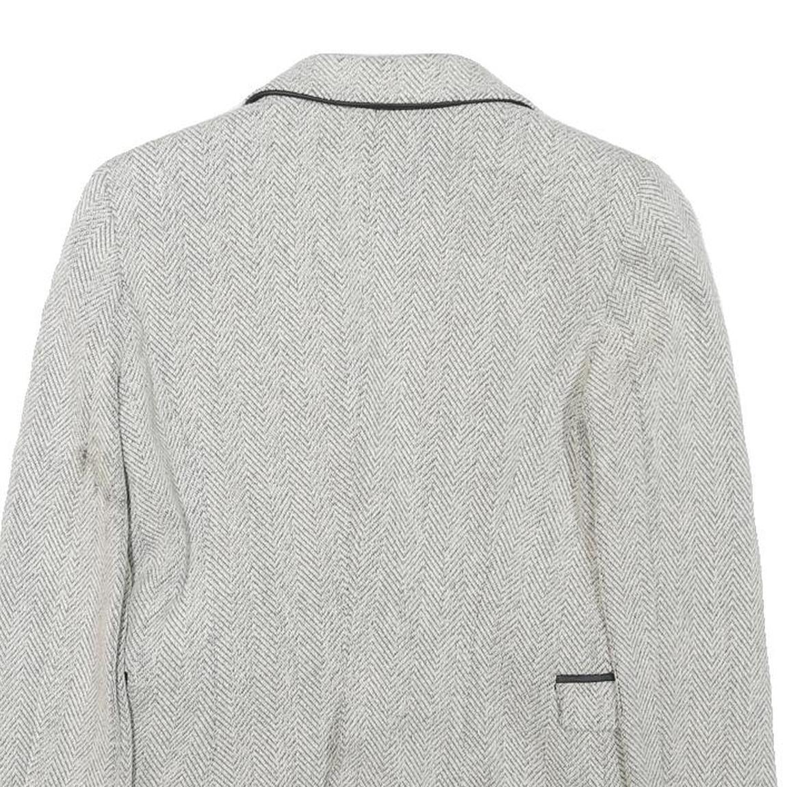 Womens White & Grey Herringbone Plain Button Jacket XS Synthetic Formal Workwear