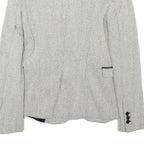 Womens White & Grey Herringbone Plain Button Jacket XS Synthetic Formal Workwear