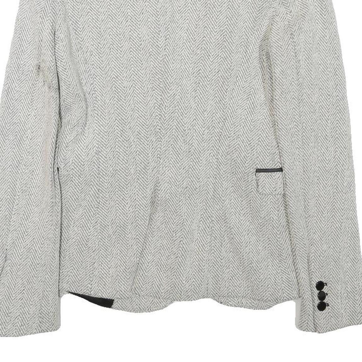 Womens White & Grey Herringbone Plain Button Jacket XS Synthetic Formal Workwear