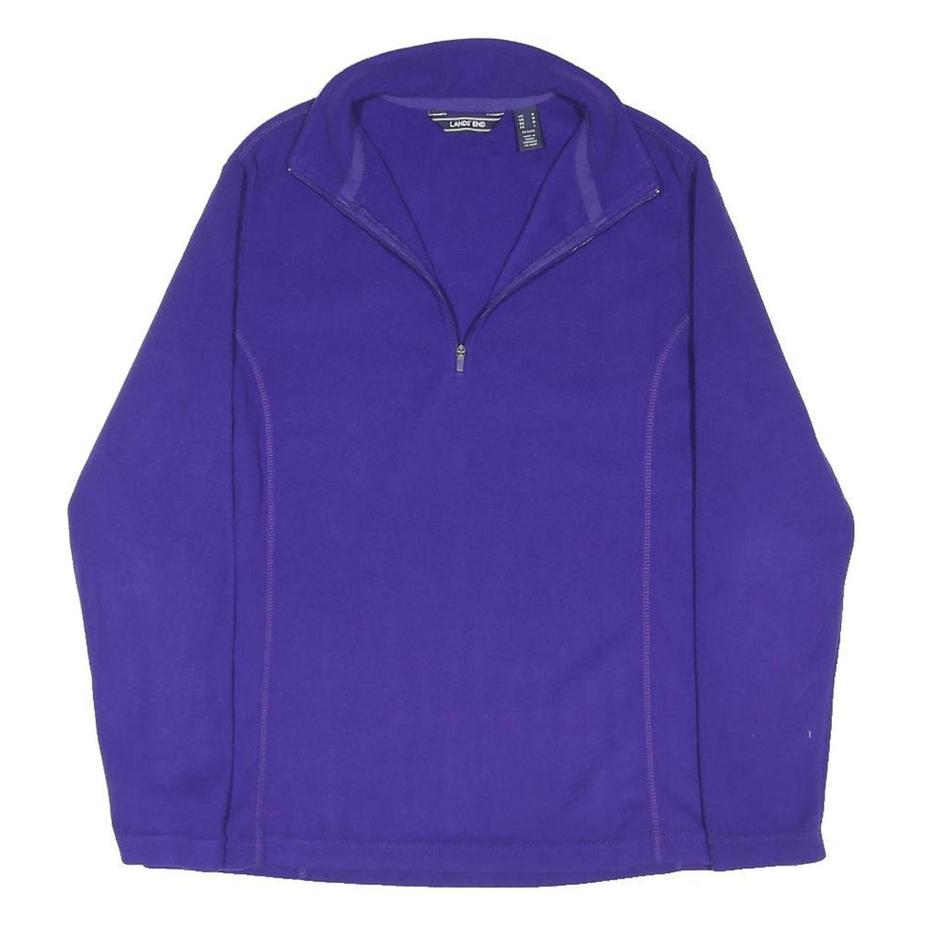 LANDS END Womens Purple Plain Pullover Jumper 1/4 Zip Polyester Blend M