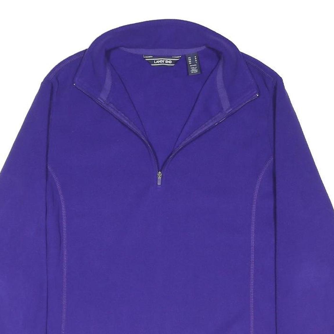 LANDS END Womens Purple Plain Pullover Jumper 1/4 Zip Polyester Blend M
