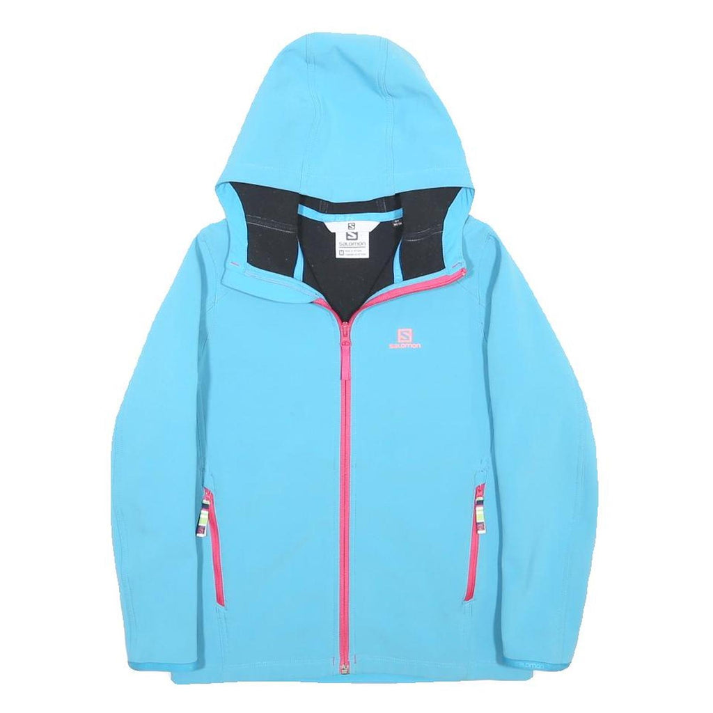 SALOMON Boys Blue Softshell Jacket 10Y Polyester Blend Zip Hooded Outdoor