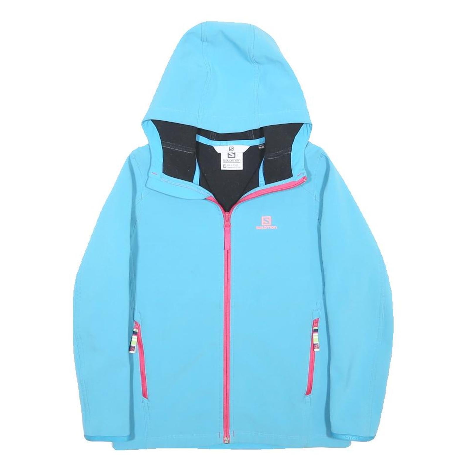 SALOMON Boys Blue Softshell Jacket 10Y Polyester Blend Zip Hooded Outdoor