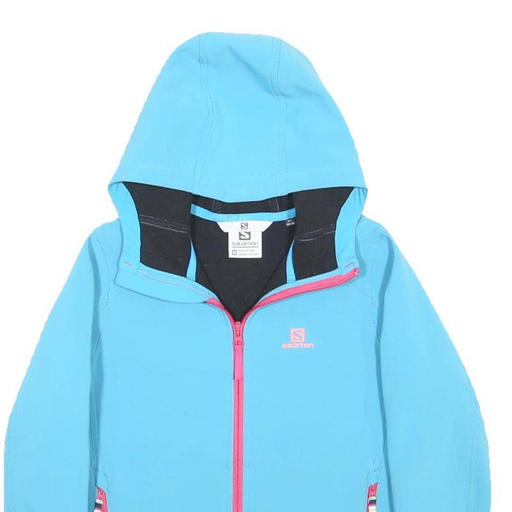 SALOMON Boys Blue Softshell Jacket 10Y Polyester Blend Zip Hooded Outdoor