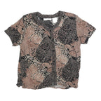CALIFORNIA KRUSH Womens Black & Beige Printed Button Neck Short Sleeve Top S