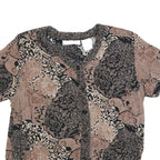 CALIFORNIA KRUSH Womens Black & Beige Printed Button Neck Short Sleeve Top S