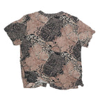 CALIFORNIA KRUSH Womens Black & Beige Printed Button Neck Short Sleeve Top S