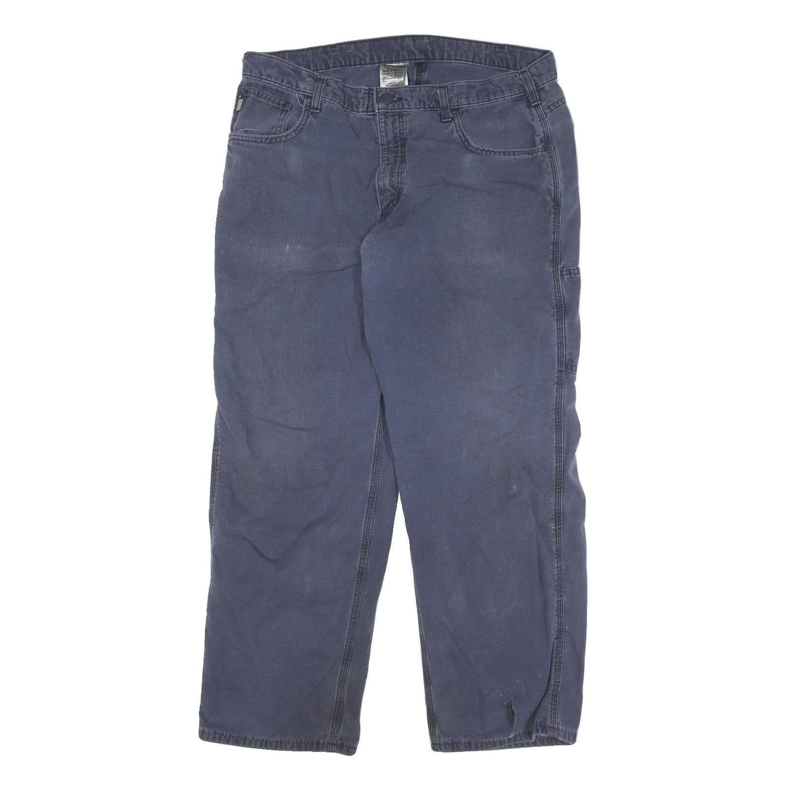 CARHARTT Mens Cotton Blend Blue Relaxed Straight Trousers W36 L29 Workwear