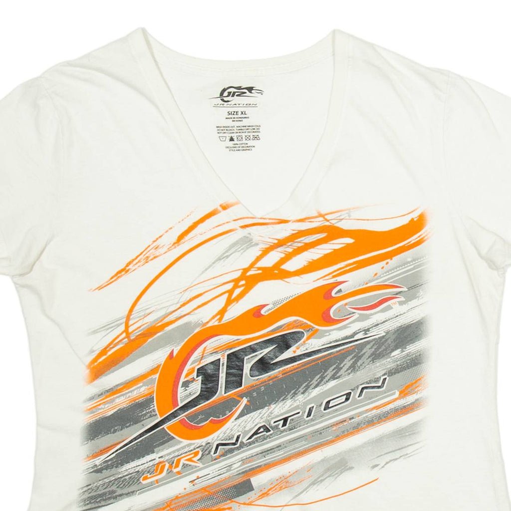JR NATION Nascar Womens T-Shirt White USA V-Neck XL