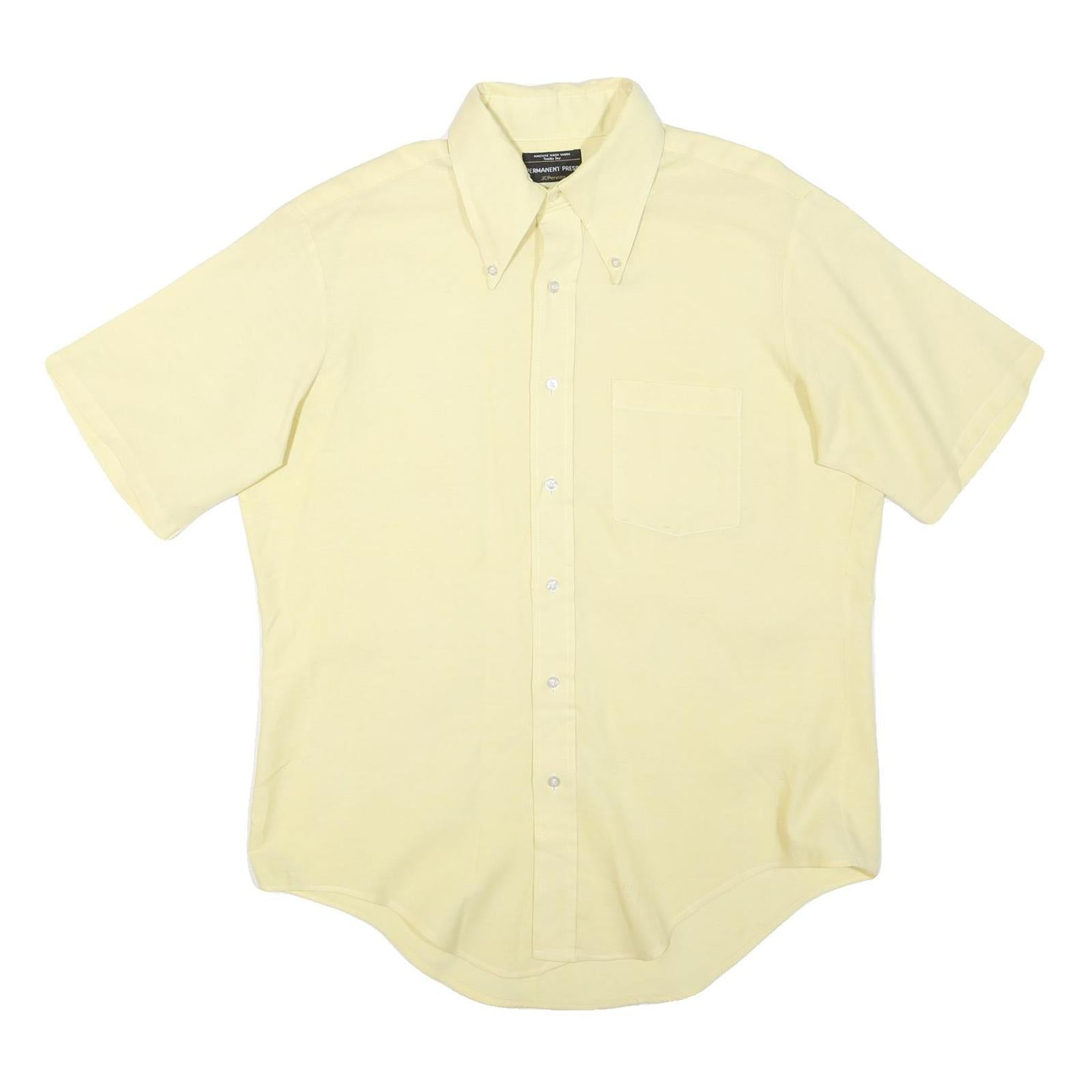 Mens Yellow Plain Cotton Blend Shirt M Button-Down Collar Short Sleeve Casual