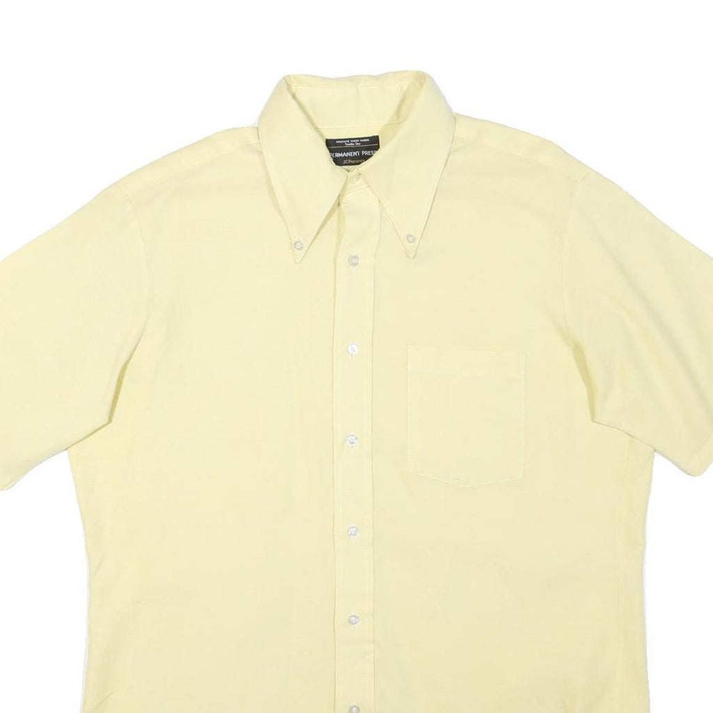 Mens Yellow Plain Cotton Blend Shirt M Button-Down Collar Short Sleeve Casual